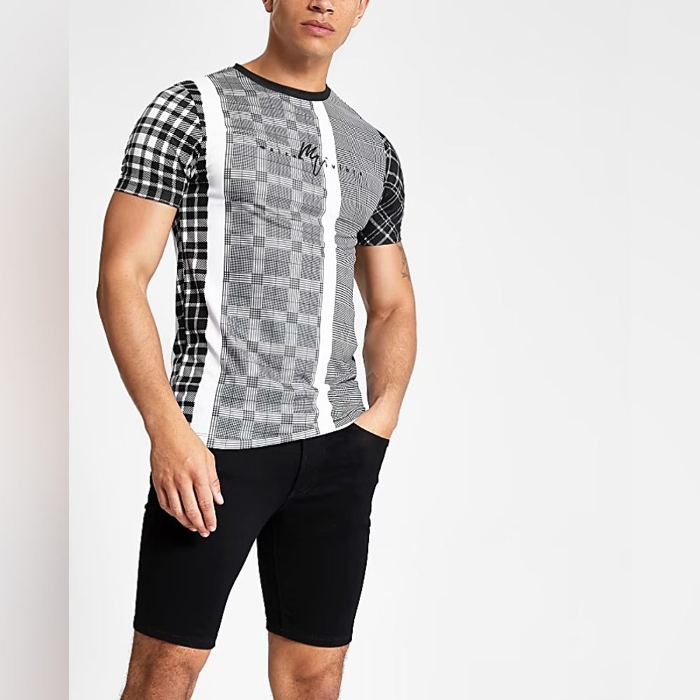 River Island Mens Black Maison Riviera Print Muscle Fit T-Shirt